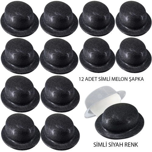 Siyah Renk Simli Melon Yulak Parti Şapkası 12 Adet
