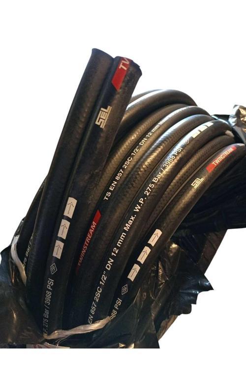 1/2" 2Sc İkiz Hortum Hidrolik Tambur Makara Hortumu 10 Metre 1/2" Bombeli Düz-90 Rekorlu