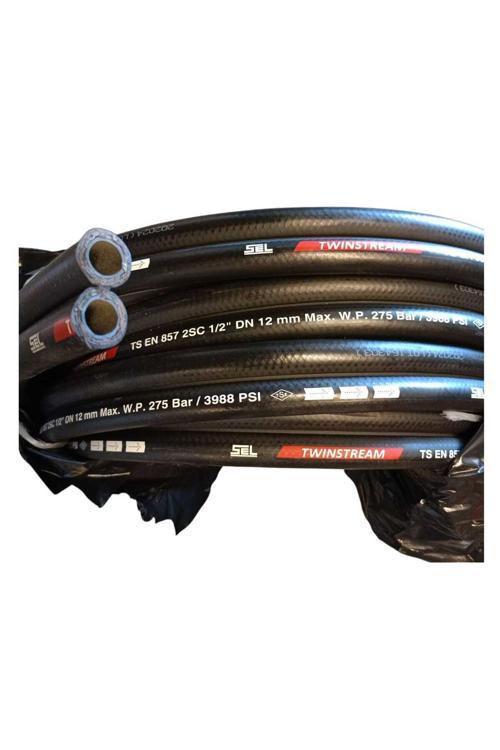 1/2" 2Sc İkiz Hortum Hidrolik Tambur Makara Hortumu 18 Metre 1/2" Bombeli Düz-90 Rekorlu