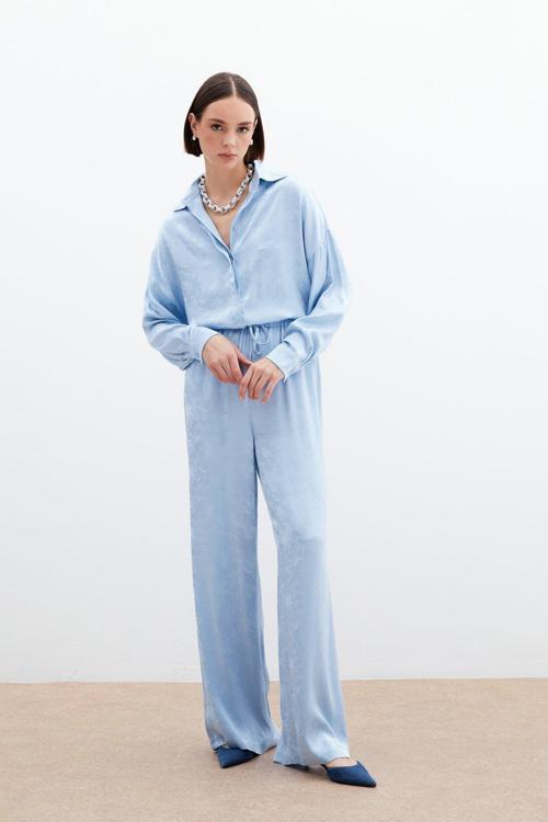 Jakarlı Saten Pantolon - Bebe Mavi