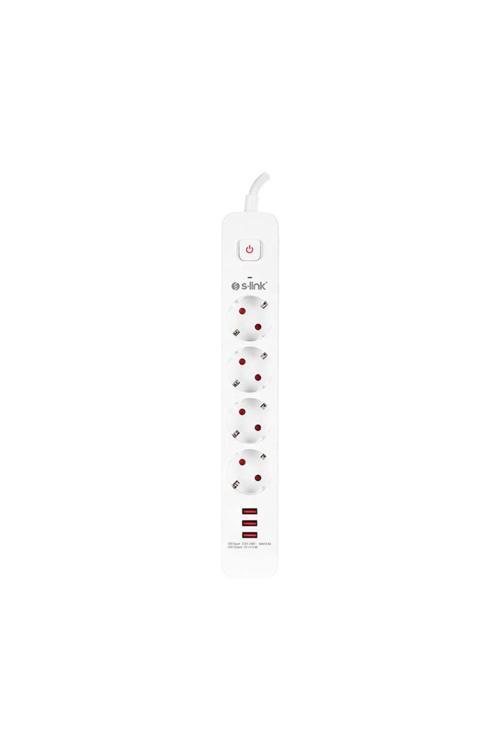 S-LINK SPG403U 1.5M 750 JOULE 3 USB 5V2.4A 4LÜ ANAHTARLI AKIM KORUMALI PRİZ