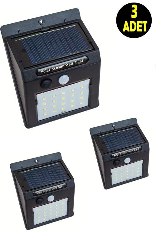 3 Adet Güneş Enerjili Bahçe Teras Balkon Gece Aydınlatma Lambası Armatürü -Dekoratif Solar Aplik