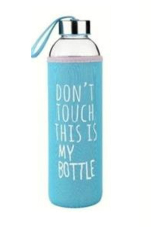 My Bottle Mavi Kılıflı Kapaklı Cam Su Şişesi Mug Matarası 500 Ml