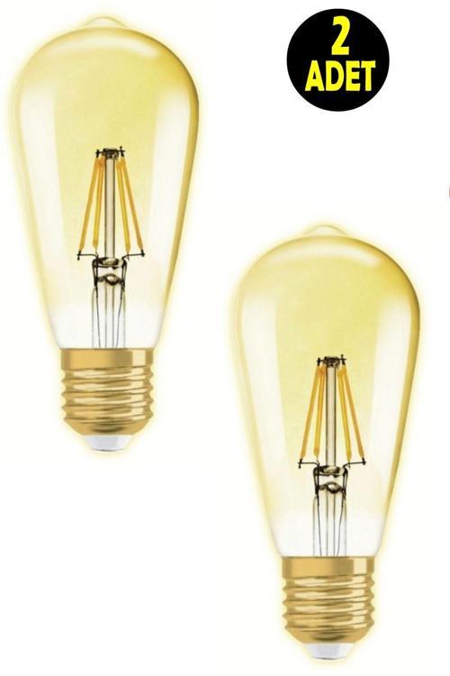 2 ADET 6 W E 27 Duy 500 Lümen Dekoratif Rustıc Vintage Altın Rengi Led Ampul  2700K Sarı Işık Avize Lambası