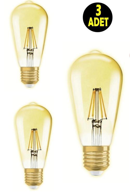 3 ADET 6 W E 27 Duy 500 Lümen Dekoratif Rustık Vintage Altın Rengi Led Ampul 2700K Sarı Işık Avize Lambası