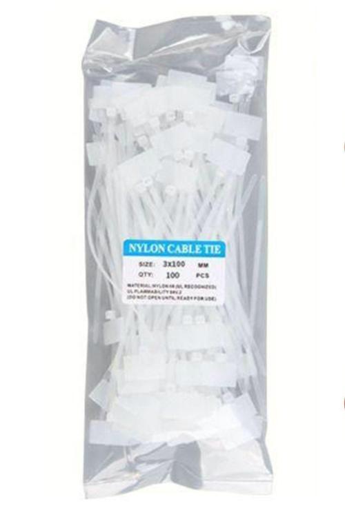 100 Adet Beyaz Etiketli Elektrik Kablosu Kablo Bağı Klips Plastik Kelepçe Cırt Cırt Kelepçe  100X3Mm