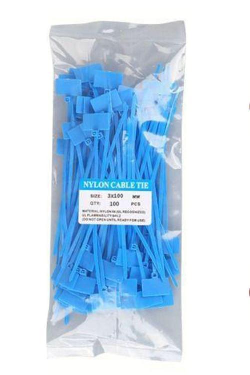 100 Adet Mavi Etiketli Elektrik Kablosu Kablo Bağı Klips Plastik Kelepçe -Cırt Cırt Kelepçe  100X3Mm