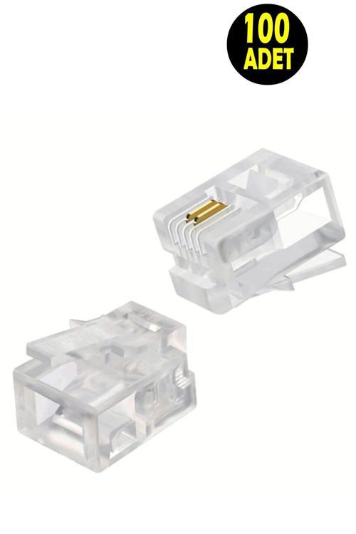 100 Adet Rj11 6P/2C Kablolu  Telefon Kablosu Soketi Ucu  -Rj11 6P/2C Uç