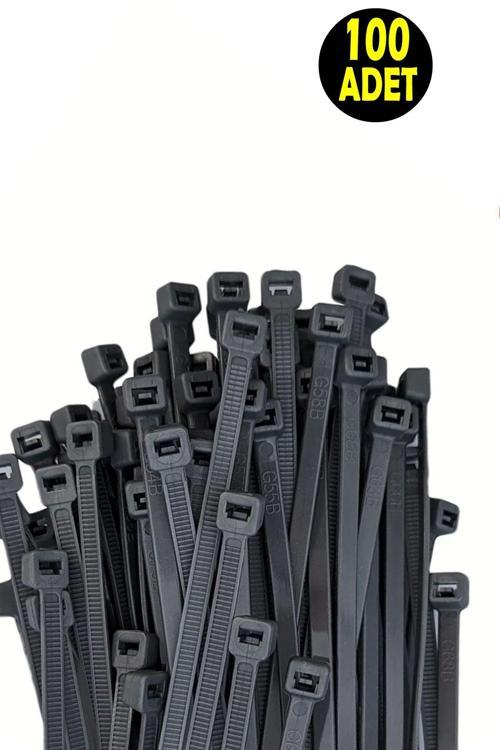 100 Adet Siyah  Elektrik Kablosu Kablo Bağı Klips Plastik Kelepçe Cırt Cırt Kelepçe  25 Cm-3.6 Mm