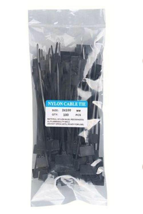 100 Adet Siyah Etiketli Elektrik Kablosu Kablo Bağı Klips Plastik Kelepçe Cırt Cırt Kelepçe  100X3Mm