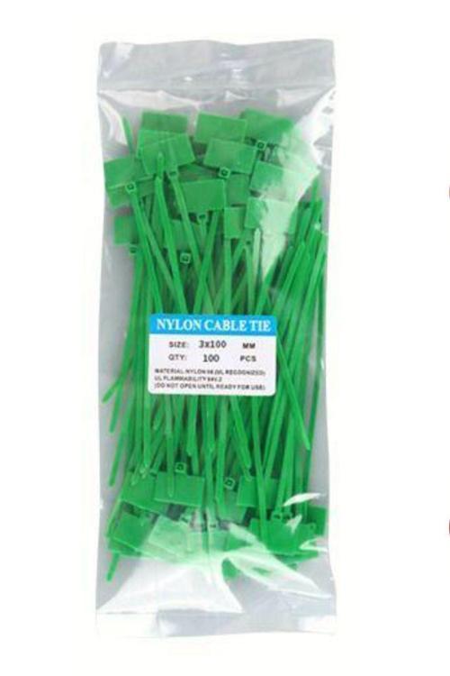 100 Adet Yeşil Etiketli Elektrik Kablosu Kablo Bağı Klips Plastik Kelepçe Cırt Cırt Kelepçe  100X3Mm