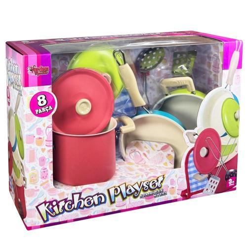 Vardem Oyuncak 8 Parça Pembe Emaye Tencere Tava Seti Vrd-Atf-1818-7A