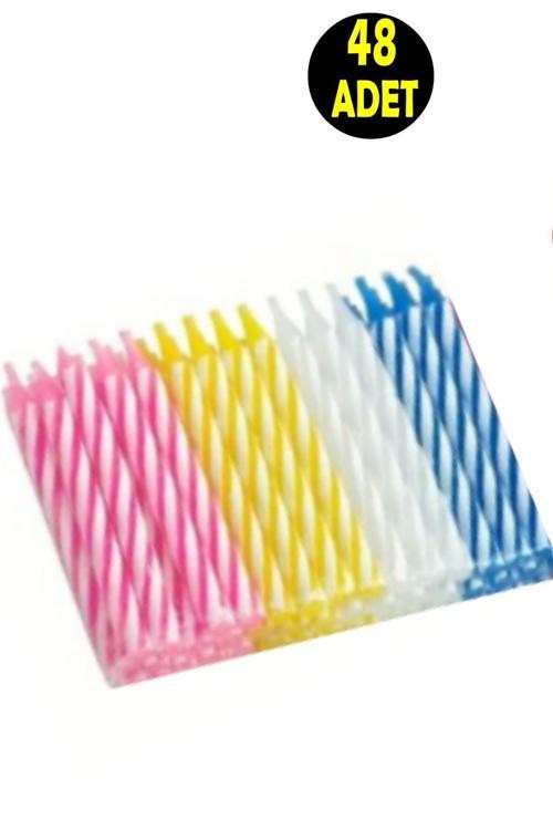 48 Adet Renkli Doğum Günü Happy Birthday Pastası Partisi Mumu + 24 Adet Mum Altlığı
