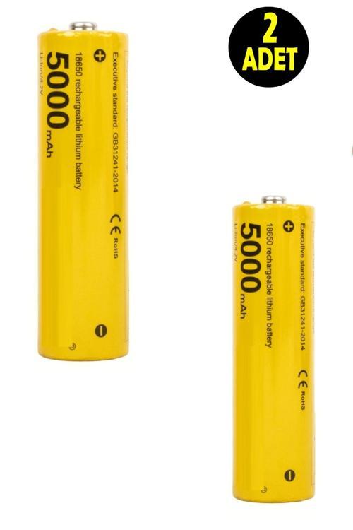 2 Adet  3,7 Volt 5000 Mah 18650 Li-On Şarj Edilebilir Başlıklı Pil (3.7V  Şarjlı Büyük Fener Pili)