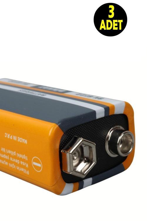 3 Adet 9 Volt Pil - 9V Oyuncak Araba Drone Kumanda Pili -9Volt Çift Başlı Kare Pil