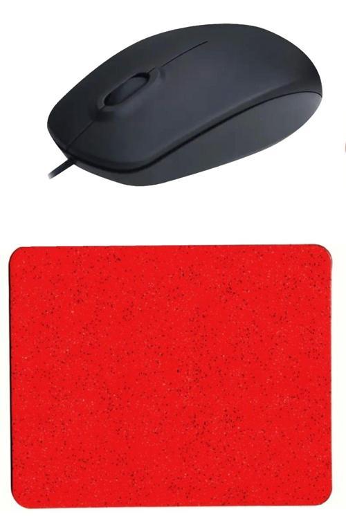 Kırmızı Mouse Pad+ Kablolu Mouse Bilgisayar Faresi Notebook Pc Windows Xp 7 10 11 Mac Uyumlu Mause