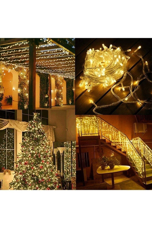 Yılbaşı Işığı 80 Ledli 10 Metre Pilli Dekoratif Şeffaf Kablolu Süs Led