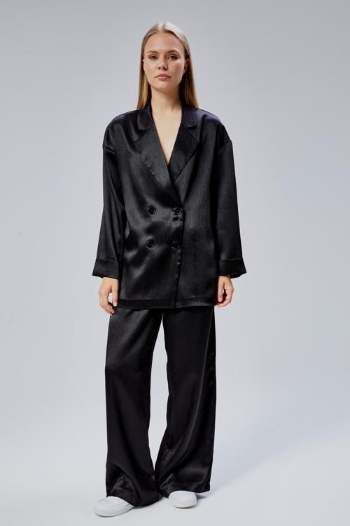 Siyah Oversize Saten Takım