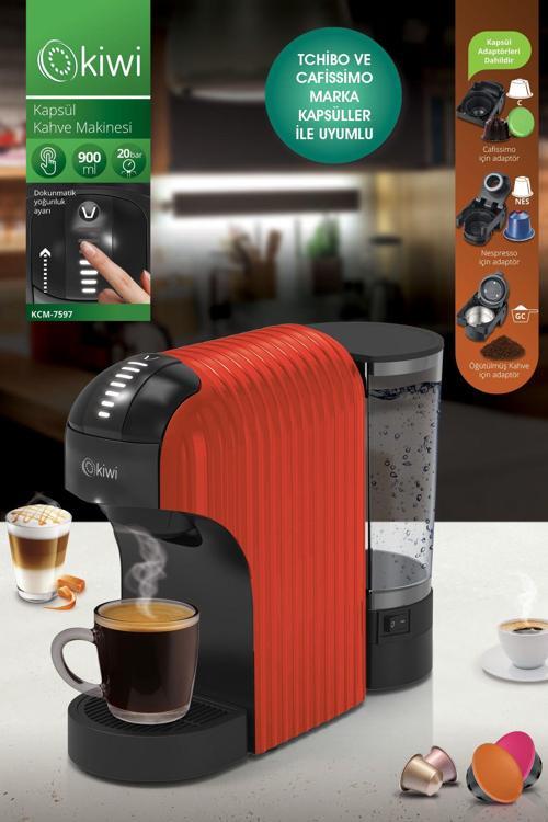 Kcm-7597 Multikapsül Kahve Makinesi Kırmızı Nespresso / Tchibo / Toz Kahve ile Uyumlu