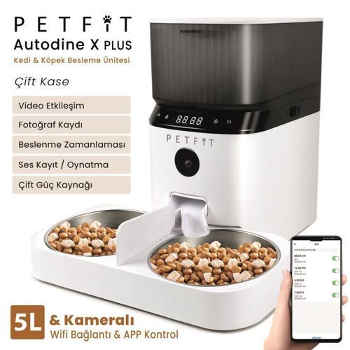 AutoDine X Plus 5L WiFi Kameralı ÇiftKase Akıllı Otomatik Kedi Köpek Mama Kabı Besleme Ünite Çelik Kase