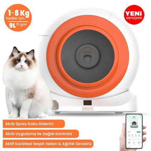 Q-Clean Wi-Fi Otomatik Akıllı Kedi Tuvaleti Turuncu Ultra Sessiz+Akıllı Sprey Koku Giderici+APP Kontrol