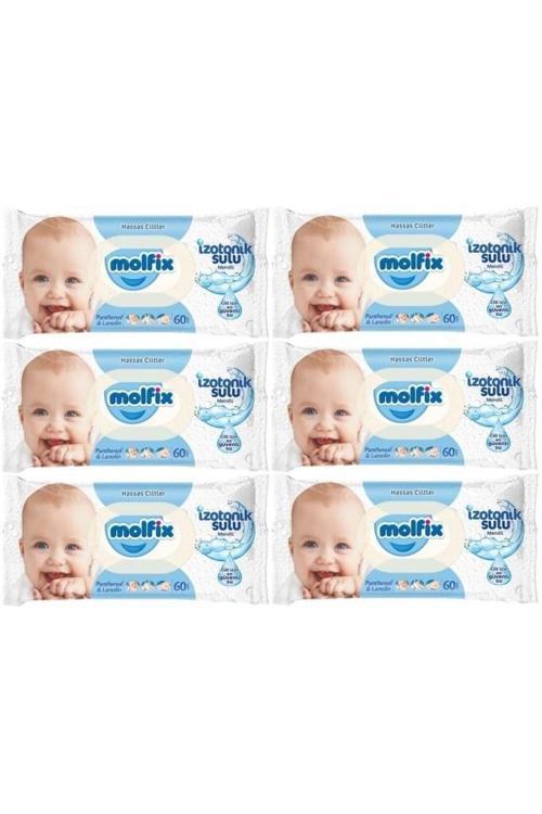 Islak Havlu Mendil İzotonik Hassas Ciltler 6 Lı Set 60 Yaprak Plastik Kapaklı
