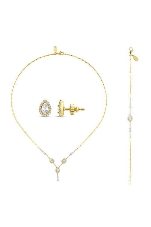 Taşlı Altın Nişan Düğün Set - 14k - 2.19gr