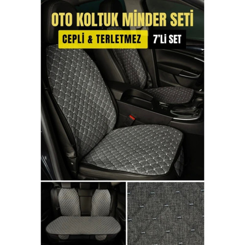 HYUNDAİ KONA-E Terletmez Kaymaz Keten Oto Minder Kılıf Komple Set ( 7 Parça ) Füme