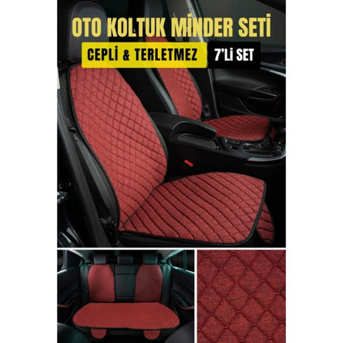 BMW X 5 E70 2007 - 2013 Terletmez Kaymaz Keten Oto Minder Kılıf Komple Set ( 7 Parça ) Kırmızı