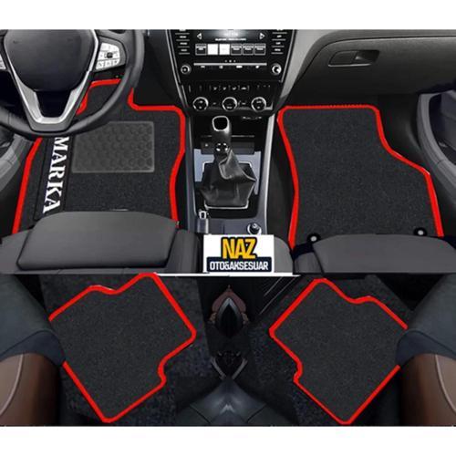 Peugeot 207 2006 - 2014  Siyah Halı Kırmızı Kenar Petek Topuk