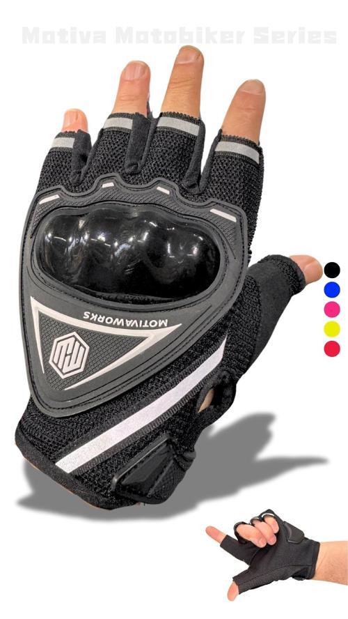 Works Siyah Kısa Yarım Reflektörlü Korumalı Motosiklet Eldiveni MW120S