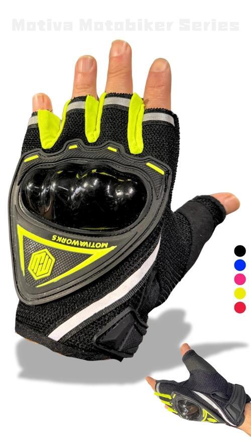 Neon Sarı Kısa Yarım Parmak Motosiklet Bisiklet Eldiveni MW120N