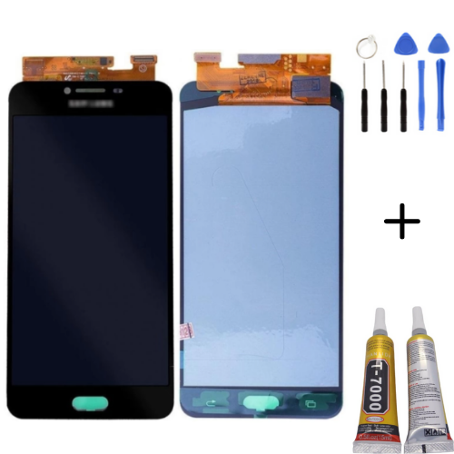 TE Samsung C7 C7000 Uyumlu OLED Lcd Ekran Siyah + Montaj Kiti 