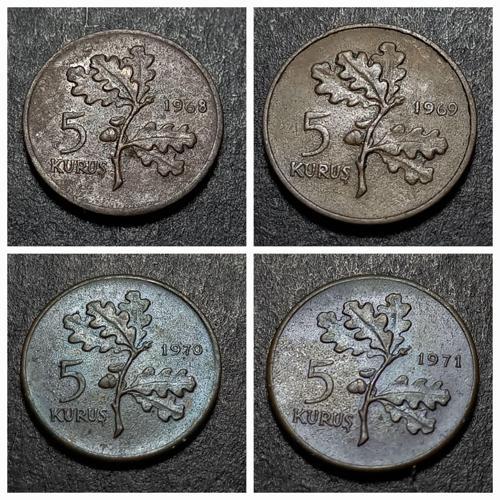 3996368350aa480969 1968/69/70/71 5 Kuruş ÇT/ÇÇT/CA Eski Madeni Para