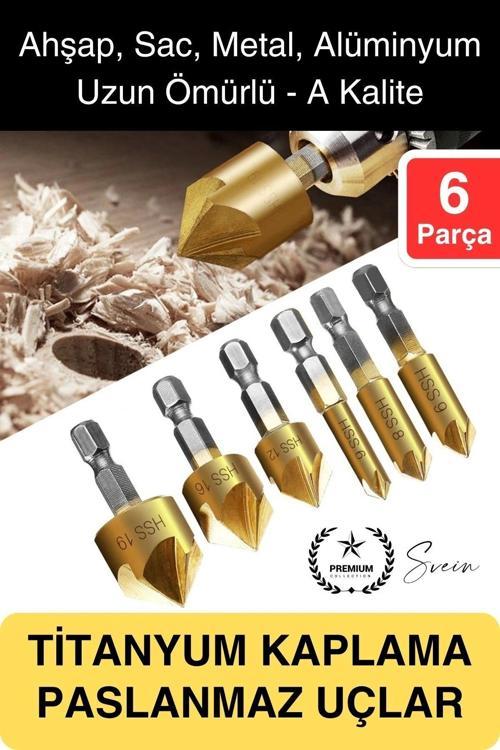Premium Titanyum Kaplama 6'lı Kırılmaz Uçlu Paslanmaz Ahşap Sac Metal Havşa Açma Matkap Uç Seti