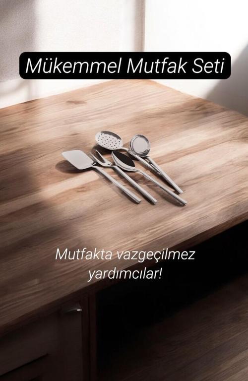 asya servis takımı seti 5 parça kevgir kaşık kepçe seti