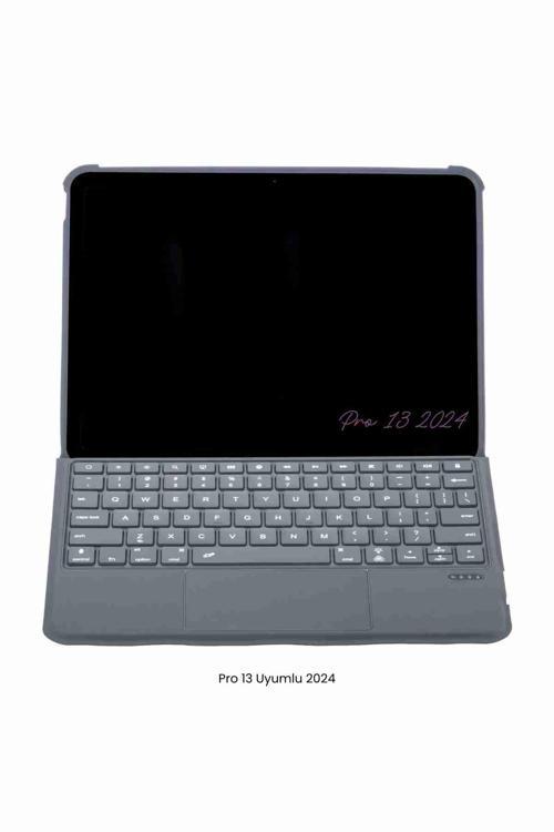 iPad Pro 13 2024 Uyumlu 360° Manyetik Standlı Ledli Touchpadli Katanya Klavyeli Tablet Kılıfı