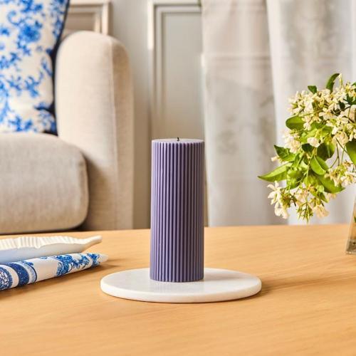 Striped Tırtıklı Sütun Mum 15 cm Antrasit