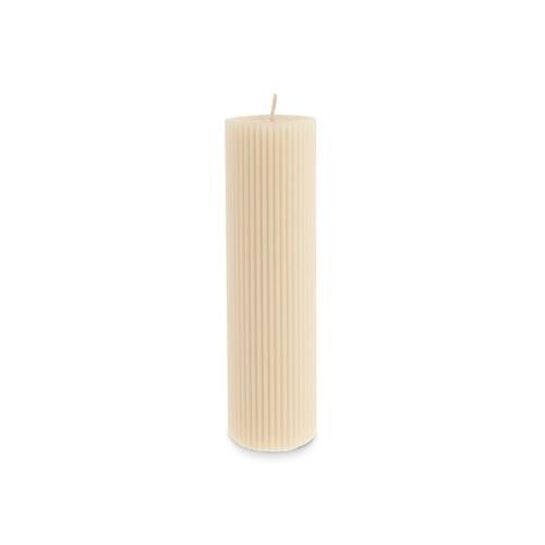 Striped Tırtıklı Sütun Mum 20 cm Bej