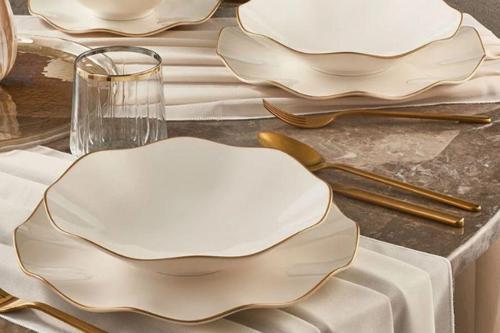Nesrin 24 Parça 6 Kişilik Bone Yemek Takımı Gold