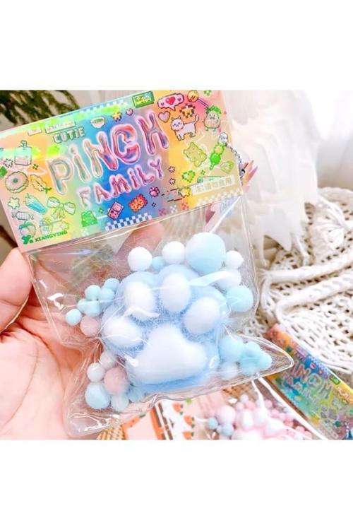 Kedi Patisi Taba Squishy Stress Oyuncağı Sukuşi pati, Tüylü Oyuncak MAVİ