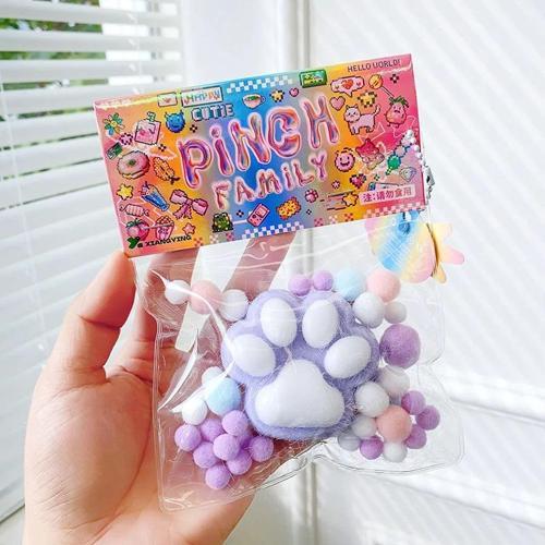 Kedi Patisi Taba Squishy Stress Oyuncağı Sukuşi pati, Tüylü Oyuncak Mor