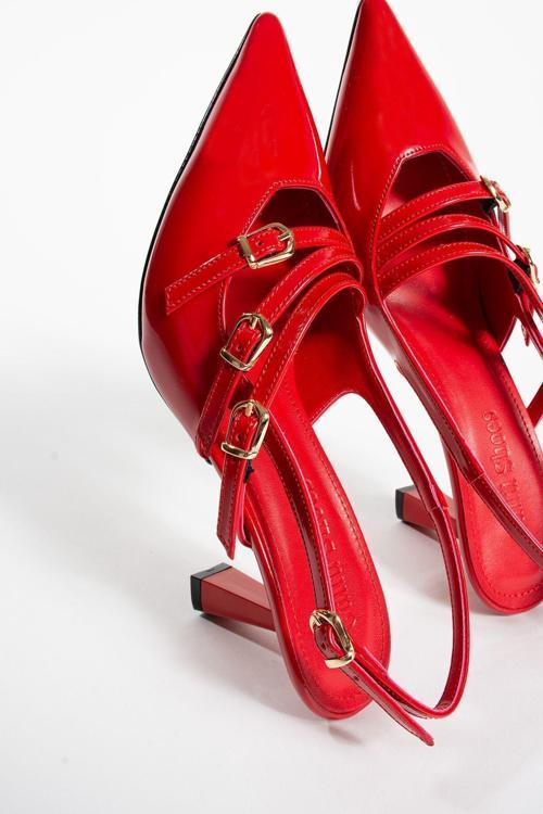 Kırmızı Stiletto Rugan Kadın Topuklu Ayakkabı Vegan Deri - Günlük Ve Özel Gün Şıklığı