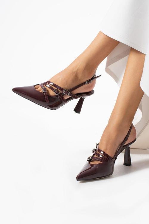 Bordo Stiletto Rugan Kadın Topuklu Ayakkabı Vegan Deri - Günlük Ve Özel Gün Şıklığı