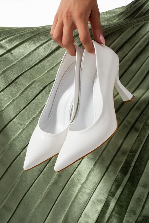Kadın Topuklu Ayakkabı - Yüksek Topuklu Stiletto Rahat Şık Ve Ince Iş Ayakkabısı Beyaz 8.5 Cm