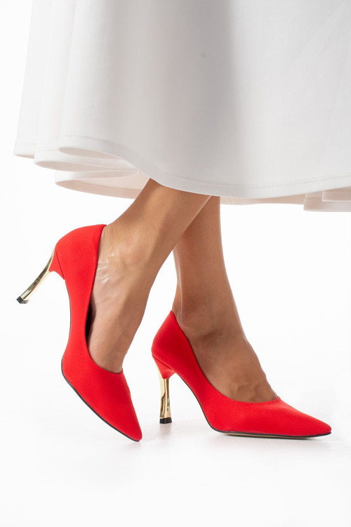 Stiletto Kırmızı Kadın Topuklu Ayakkabı Konforlu Vegan Deri Günlük Ve Özel Gün