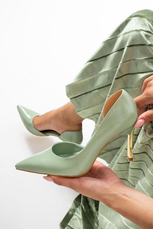 Kadın Topuklu Ayakkabı Açık Yeşil Stiletto Konforlu Günlük Ve Özel Günler Için Rugan Vegan Deri