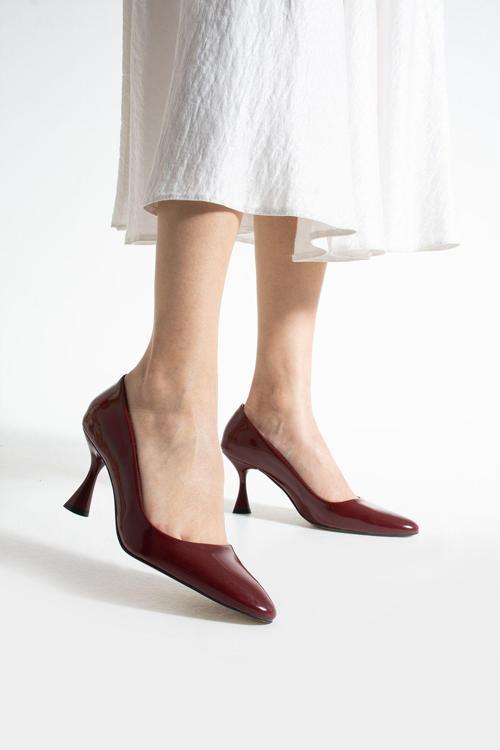 Bordo Rugan Vegan Deri 7Cm İnce Topuklu Hafızalı Pedli Sivri Burun Günlük Ofis Abiye Stiletto