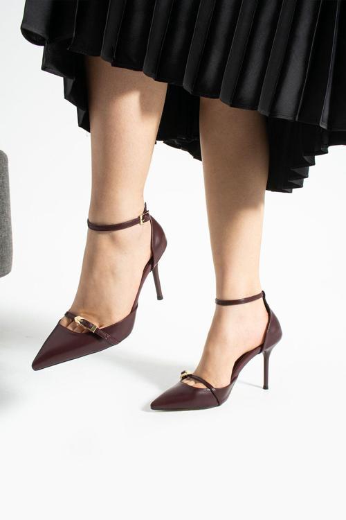 Bordo Mat Topuklu Ayakkabı Stiletto | Vegan Deri | 9Cm İnce Topuk | Rahat Kalıp | Şık Günlük Kadın