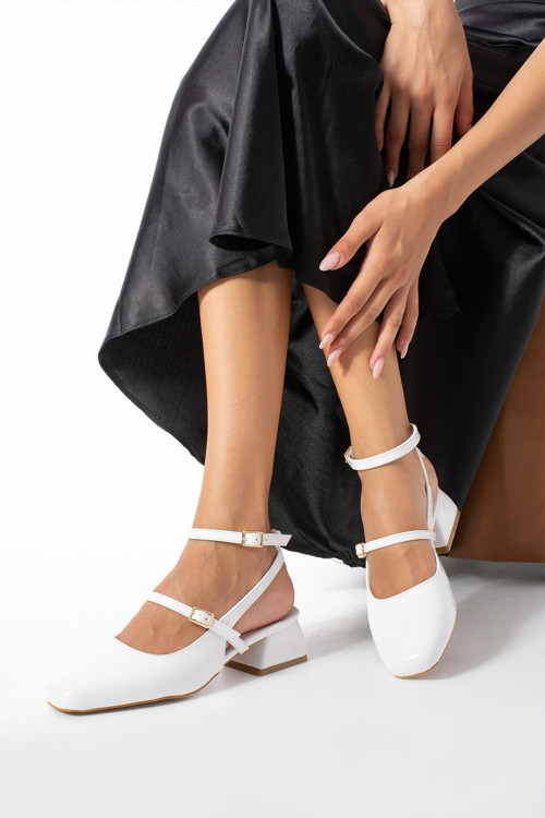 Kadın Topuklu Ayakkabı Beyaz Abiye Kısa Topuklu Rugan - Günlük Ve Özel Gün Kullanımı